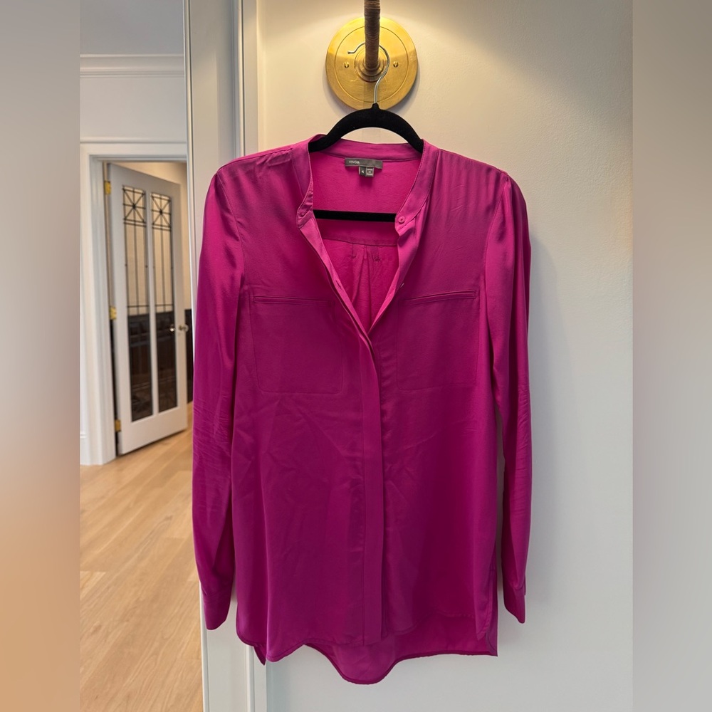 Vince Silk Fuchsia Blouse with band collar